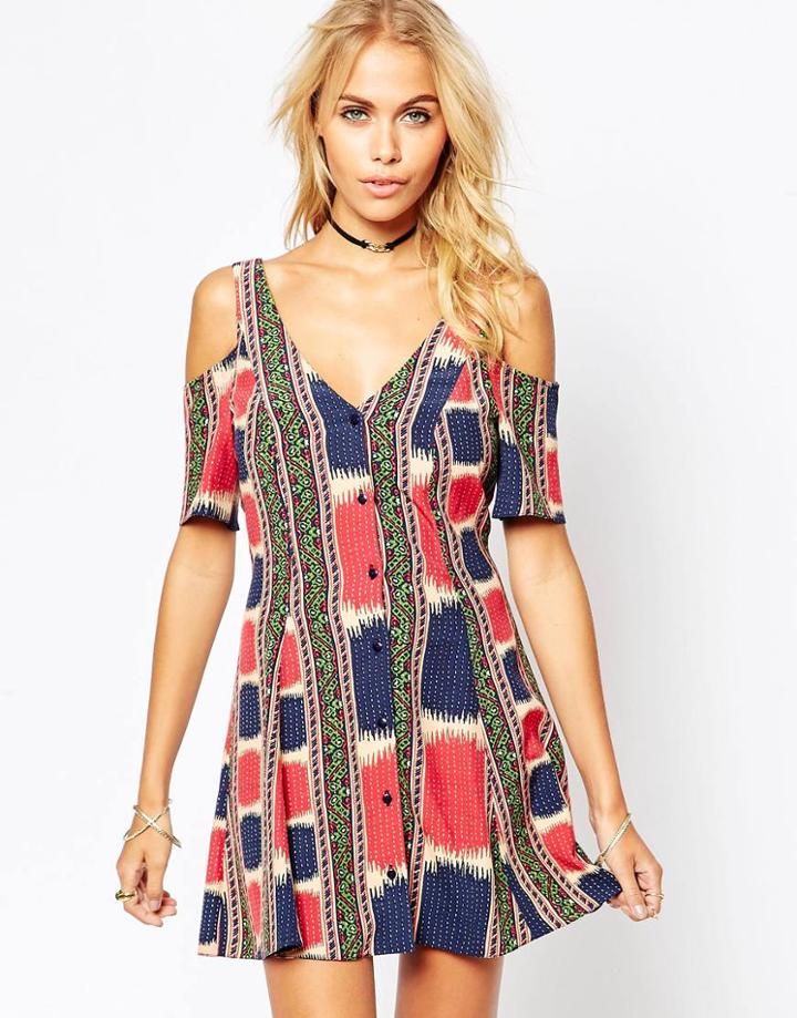 Asos Skater Dress In Kantha Stripe - Multi