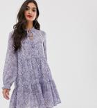 New Look Petite Tiered Smock Dress In Blue Print - Blue