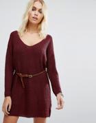 Goldie No Other Way Knitted Sweater Dress With Belt - Red