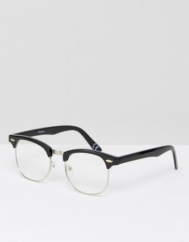 Asos Design Retro Glasses In Black With Clear Lens - Black