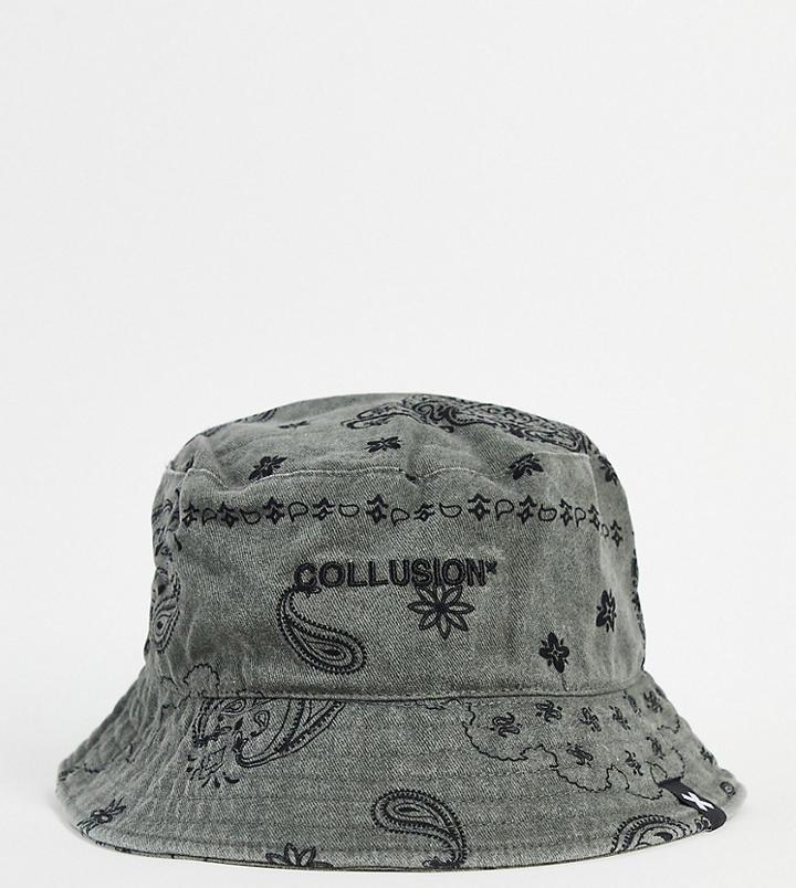 Collusion Unisex Bucket Hat With Scarf Print In Charcoal Wash-gray