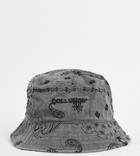 Collusion Unisex Bucket Hat With Scarf Print In Charcoal Wash-gray