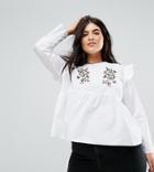 Influence Plus Embroidered Top With Ruffle Detail - White