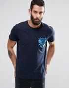Jack & Jones T-shirt With Contrast Floral Printed Pocket - Navy