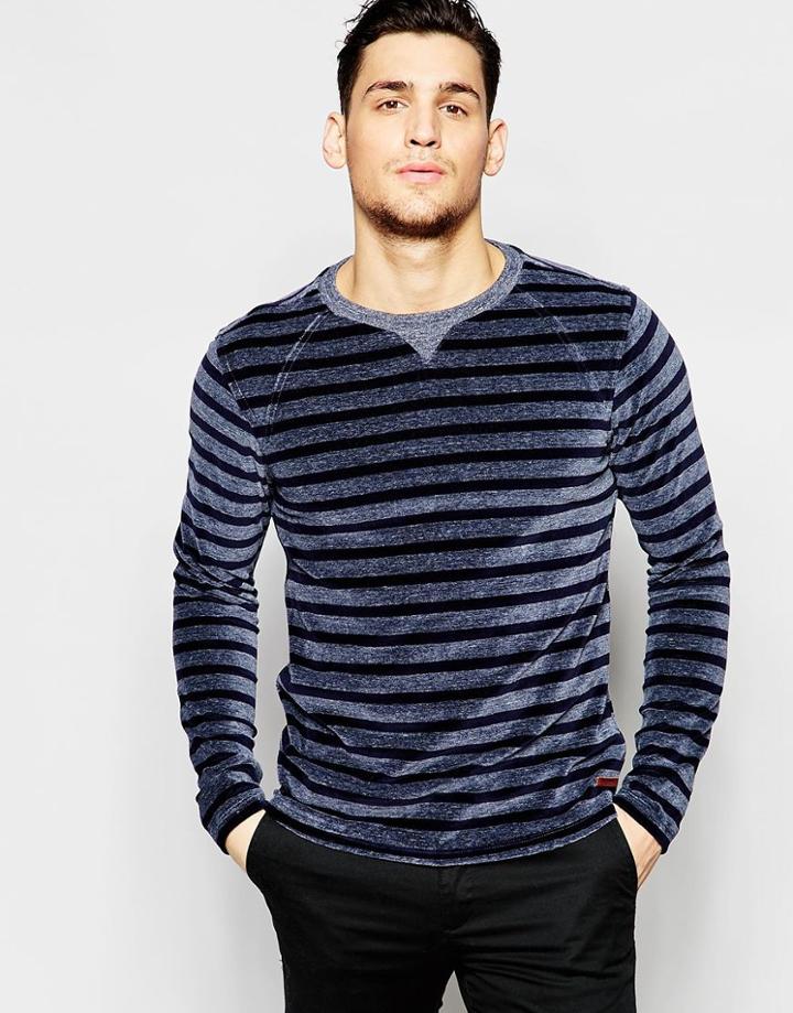 Scotch & Soda Crewneck T-shirt In Velor - Navy