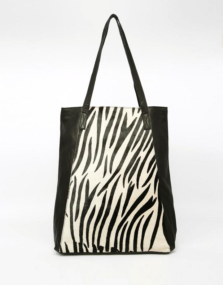 Asos Zebra Leather Shopper Bag - Black