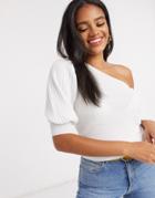 Asos Design Textured One Shoulder Knitted Top-white