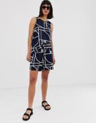 Weekday Printed Wide Shorts In Navy Graphic Print-multi