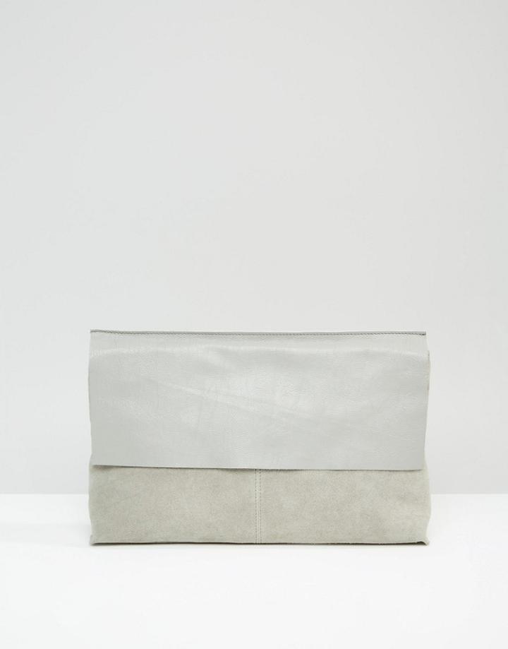 Asos Leather Flap Clutch Bag - Gray