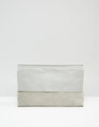 Asos Leather Flap Clutch Bag - Gray