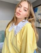 Vintage Supply Oversized Sweatshirt In Overdye Lemon With Ruffle Colar-yellow