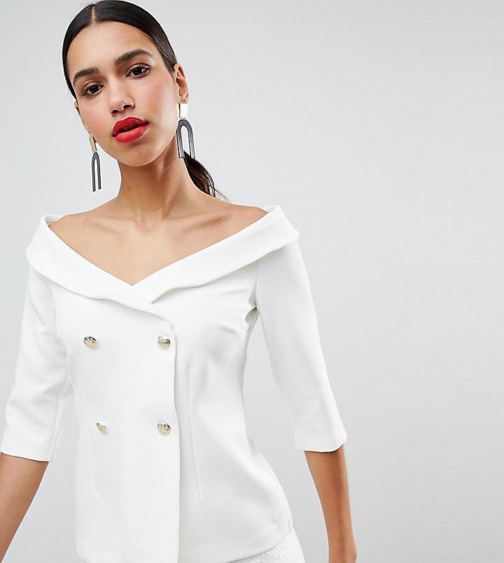 River Island Tailored Double Breasted Off The Shoulder Blouse - White