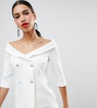 River Island Tailored Double Breasted Off The Shoulder Blouse - White