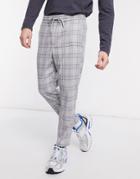 Only & Sons Check Tapered Pants With Drawstring Waist In Light Gray-grey