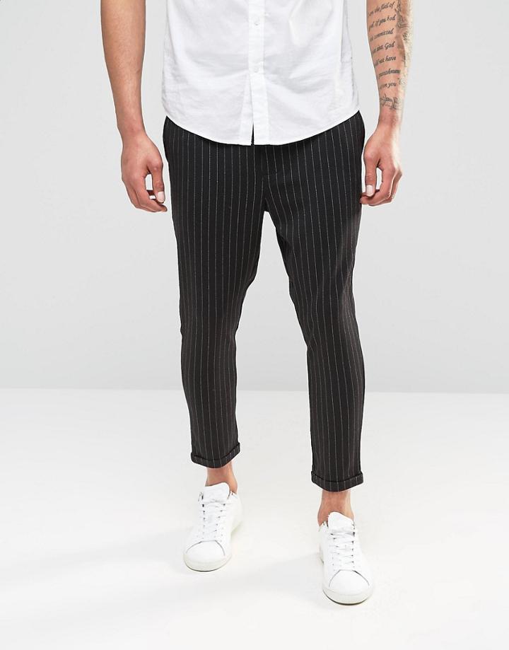 Only And Sons Jersey Cropped Chino With Pinstripe Detail - Black