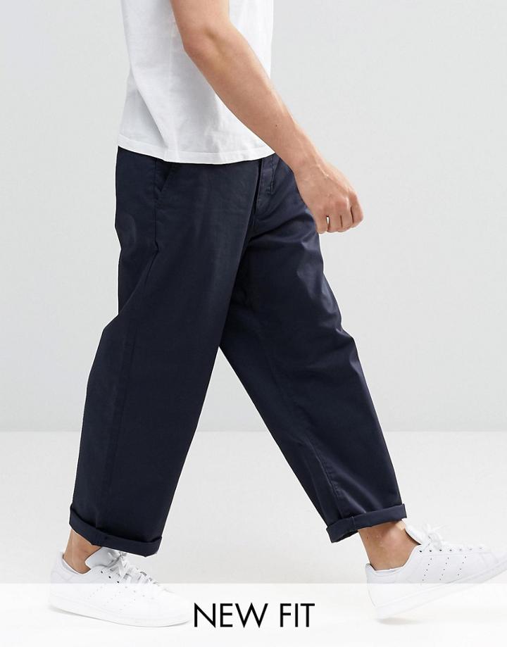 Asos Wide Leg Chinos In Light Navy - Navy