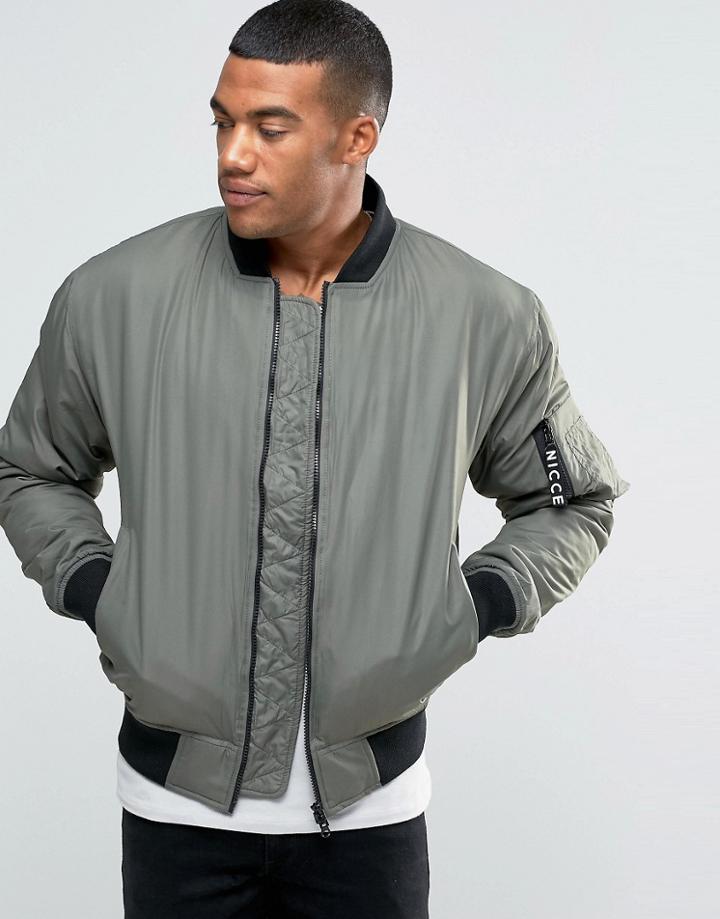 Nicce London Ma1 Bomber Jacket - Green