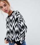 Asos Design Petite Sweater In Mono Chevron Pattern-multi