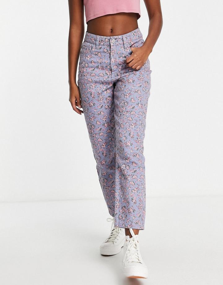 Miss Selfridge Ditsy Floral Print Mom Jean In Mid Wash Blue