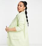 Asos Design Curve Linen Slim Straight Suit Blazer In Lime-green