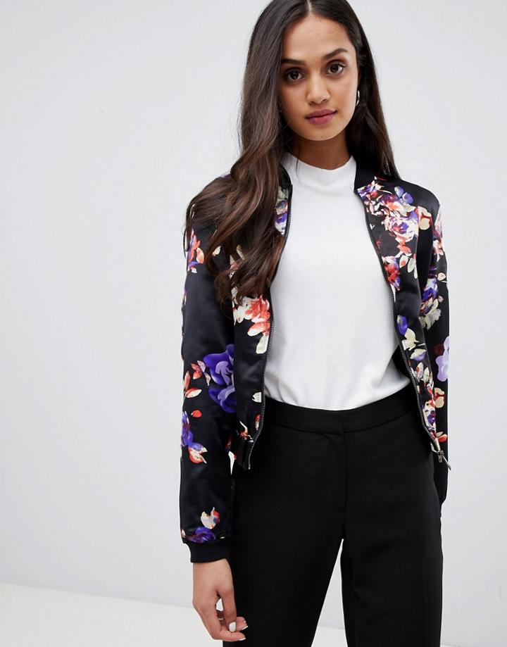 Brave Soul Vera Floral Bomber Jacket - Black