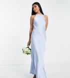 Vila Petite Exclusive Bridesmaid Satin Halter Neck Maxi Dress In Light Blue