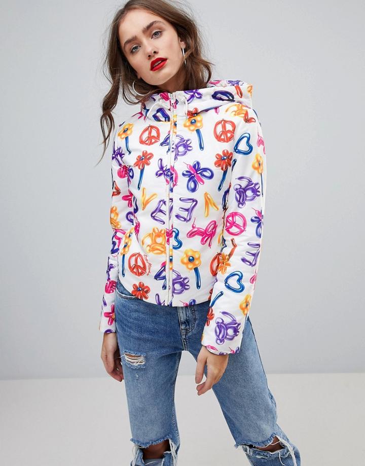 Love Moschino Balloons Logo Printed Wind Jacket - White