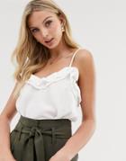 Asos Design Cami With Frill Detail-white
