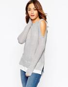Asos Sweater With Cold Shoulder And Woven Detail - Gray