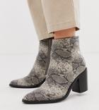 Asos Design Wide Fit Bluebell Clean Western Boots In Gray Snake - Gray