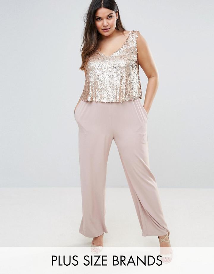 Elvi Premium Sequin Bodice Jumpsuit - Pink