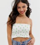 Asos Design Petite Shirred Bandeau In Palm Print-multi