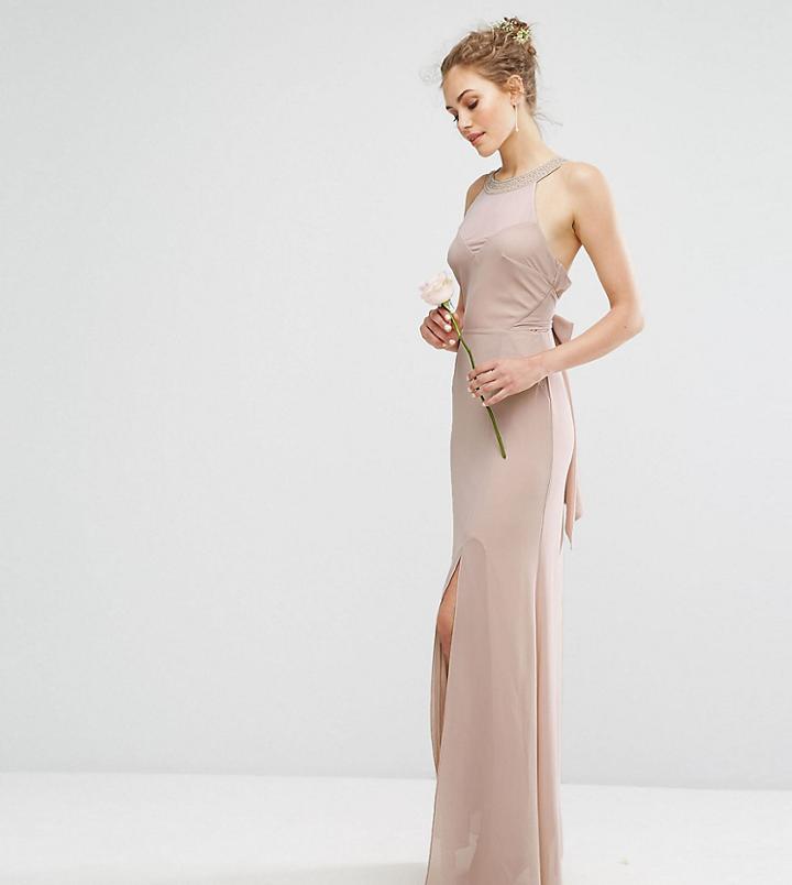 Tfnc Wedding Chiffon Maxi Dress With Tonal Embellishment And Tie Detail-brown