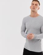 Asos Design Muscle Fit Long Sleeve Crew Neck T-shirt With Stretch In Gray Marl - Gray