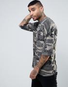 Asos Oversized T-shirt With Camo Print And Ma1 Pocket - Green