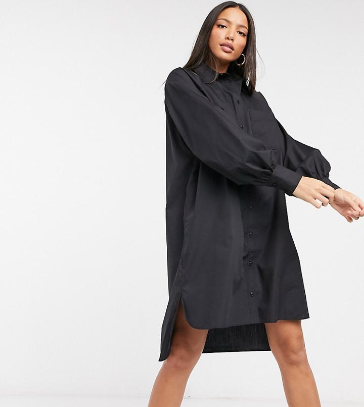 Asos Design Tall Cotton Poplin Oversized Boyfriend Mini Shirt Dress In Black