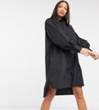 Asos Design Tall Cotton Poplin Oversized Boyfriend Mini Shirt Dress In Black