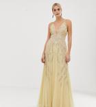 Asos Design Tall Feather Embellished Maxi Dress - Yellow