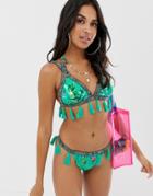 Asos Design Rio Print Tassel Embellished Bikini Top - Multi
