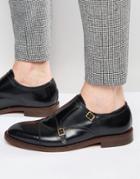Hudson London Baldwin Leather Monk Shoes - Black