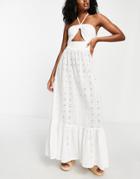 Topshop Broderie Halterneck Maxi Beach Dress In White