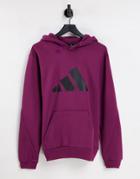 Adidas Winterized Hoodie With Large Logo In Burgundy-red