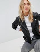 Stradivarius Leather Biker Jacket - Black