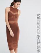 True Decadence Tall Bandage Midi Dress With Mesh Inserts - Brown