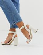 New Look Buckle Detail Croc Heel In Off White - White