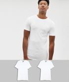 Asos Design Tall Organic Muscle Fit T-shirt With Crew Neck 2 Pack Save - White
