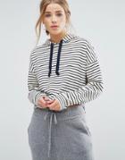 New Look Stripe Cropped Hoodie - White