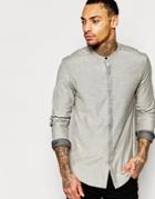 Asos Shirt In Gray Marl With Grandad Collar And Long Sleeves - Gray