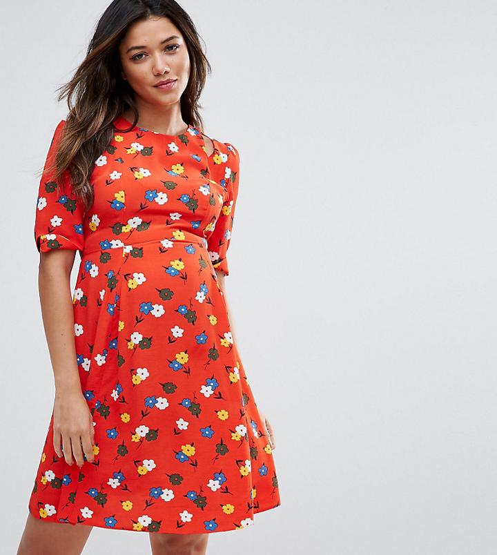 Asos Maternity Cut Out Shoudler 40's Printed Tea Mini Dress - Multi