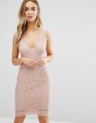 New Look Plunge Lace Bodycon Midi Dress - Pink